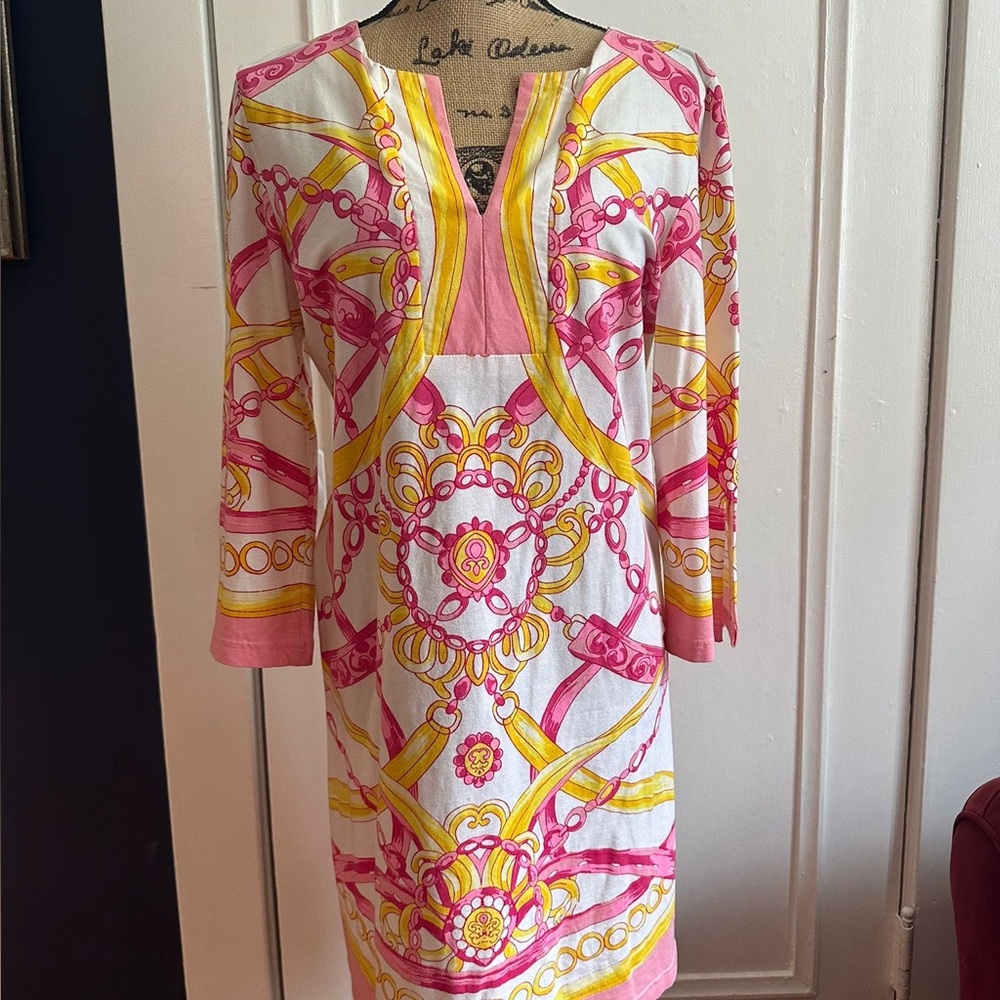 Chic Long Sleeve Pink and Yellow Dress